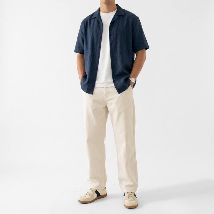 پیراهن مردانه لینن آستین کوتاه مدل Linen کژوال