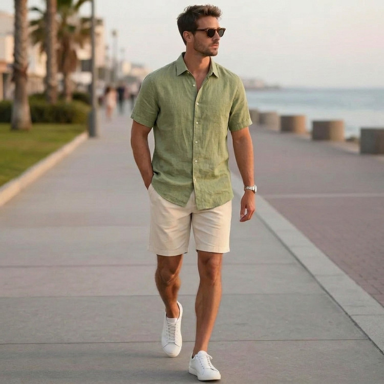 پیراهن مردانه لینن آستین کوتاه مدل Linen کژوال