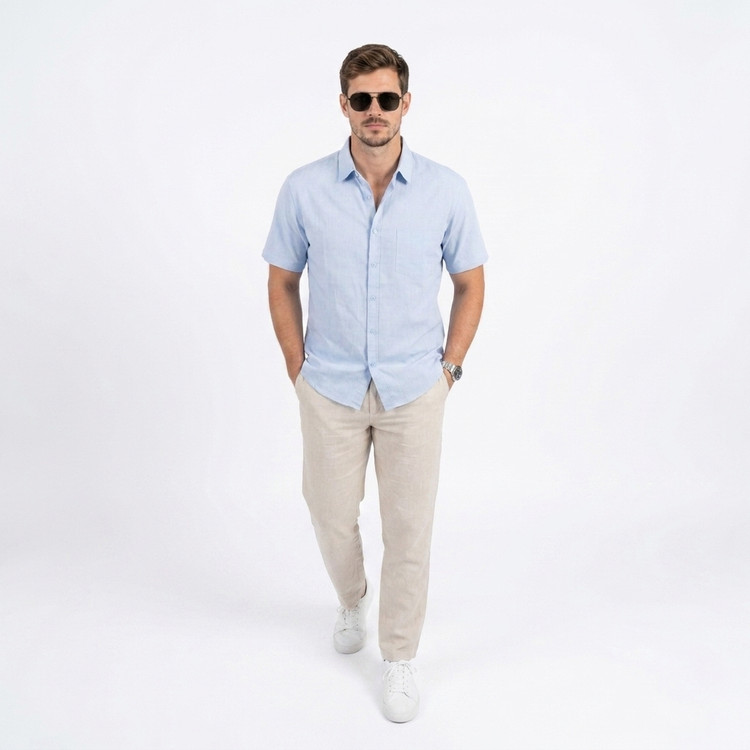 پیراهن مردانه لینن آستین کوتاه مدل Linen کژوال