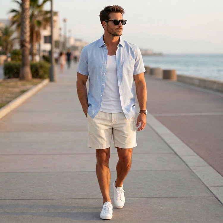 پیراهن مردانه لینن آستین کوتاه مدل Linen کژوال